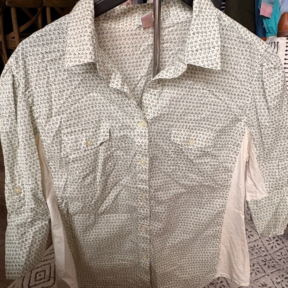 DownEast Floral Print Blouse with Blue Accents